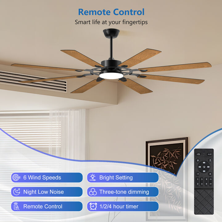 Modern 72-Inch Indoor/Outdoor Ceiling Fan &ndash; Dimmable LED, Energy-Saving DC Motor