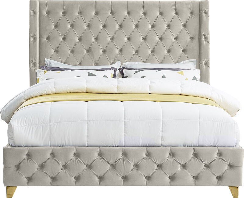 Meridian Furniture Savan Cream Velvet King Bed