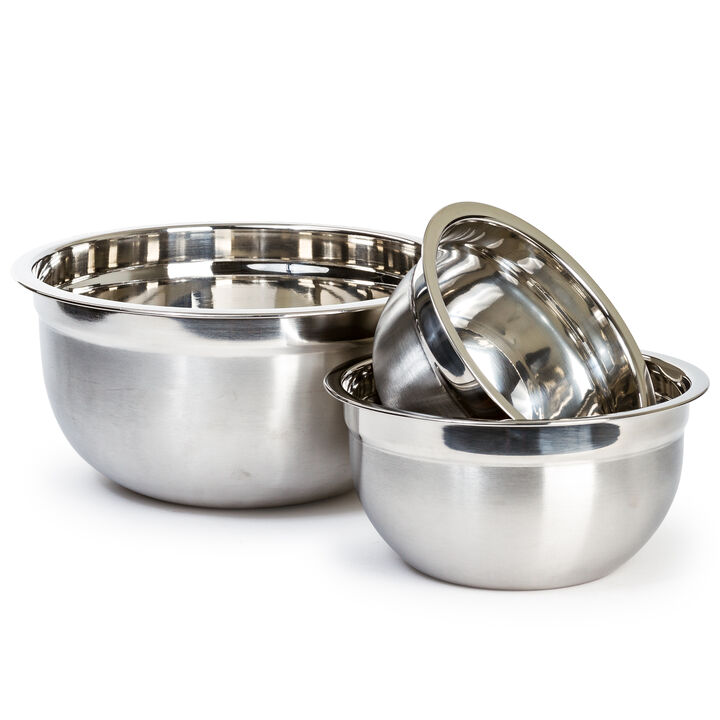 Heavy Duty Stainless Steel German Mixing Bowl Set - 3 Large Nested Mixing Bowls