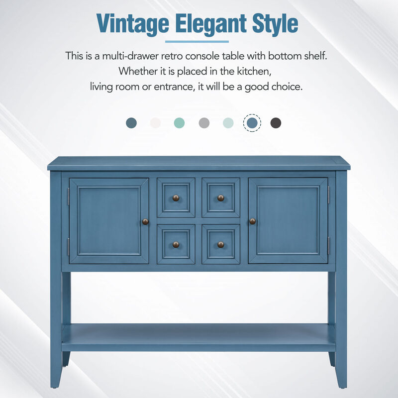 Whisen Vintage Console Table with Four Small Drawers and Bottom Shelf for Living Rooms, Entrances and Kitchens - Retro Blue