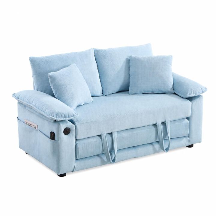 GOODSILO 3-in-1 Upholstered Convertible Futon Sofa Bed, Foldable Tufted Loveseat Pull Out Sleeper Couch with Side Pockets for Small Living Spaces