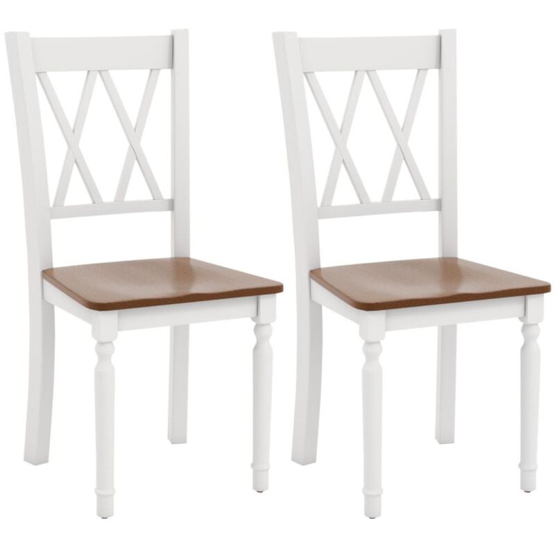 Hivvago Set of 2 Farmhouse Wooden Kitchen Chairs with Rubber Wood Seat