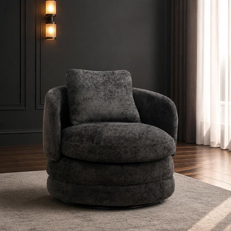 GOODSILO 30 Inch Wide 360 Degree Swivel Barrel Accent Chair Chenille Upholstered Comfy Single Armchair for Living Room Bedroom and Lounge image number 3
