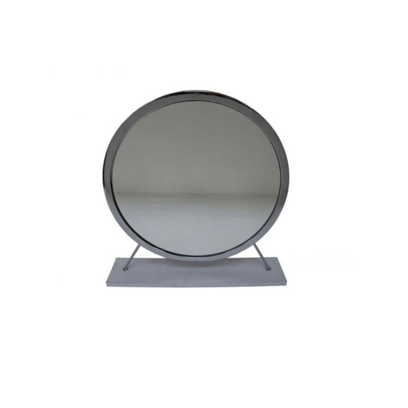 HomeRoots 19" Gray Metal Round Freestanding Ornate Framed Makeup Shaving Tabletop Mirror image number 0