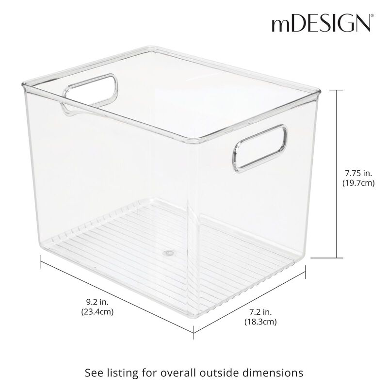 mDesign Plastic Tall Deep Organizing Bin with Built-In Handles, 4 Pack - Clear