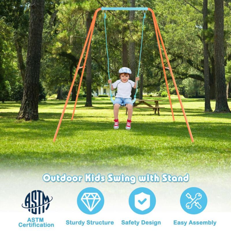 Hivvago Outdoor Kids Swing Set with Heavy-Duty Metal A-Frame and Ground Stakes