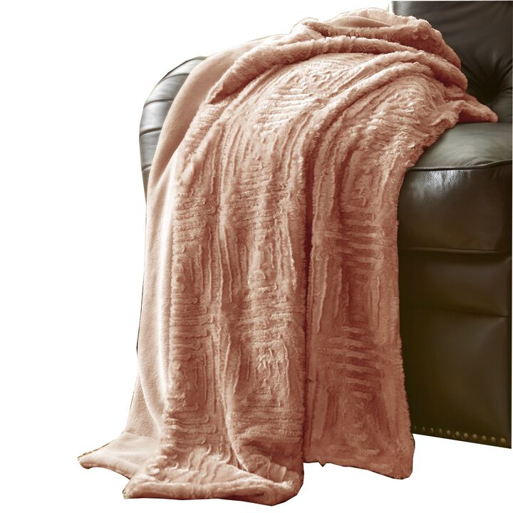 Treviso Faux Fur Throw with Fret Pattern The Urban Port, Pink - Benzara
