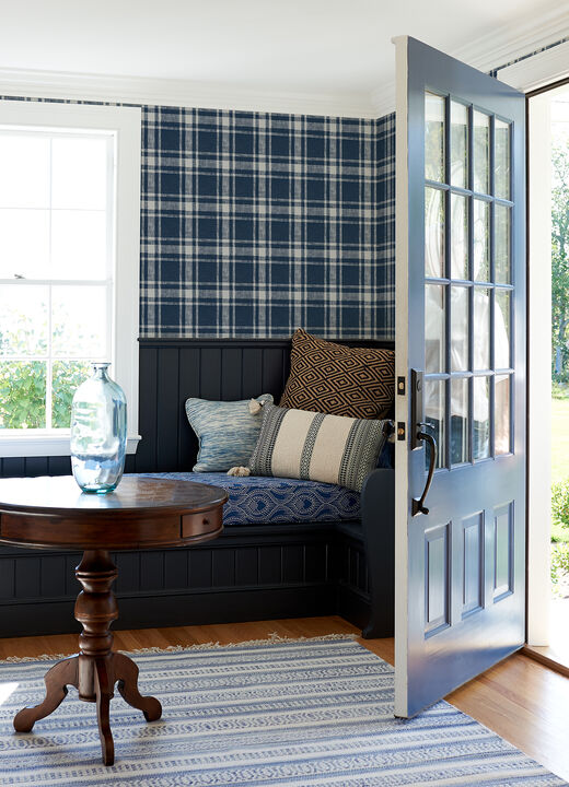 Antoine Dark Blue Flannel Wallpaper (Set of 2)