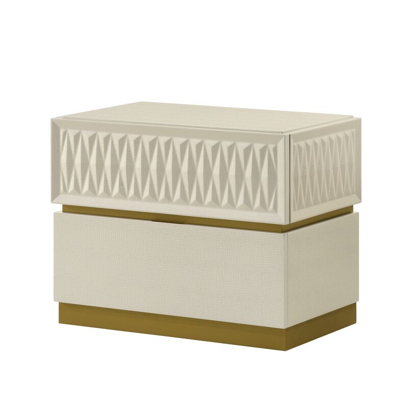 Stanley Contemporary Nightstand with 2 Drawers, 3D Diamond Front and Red Drawer Lining image number 1