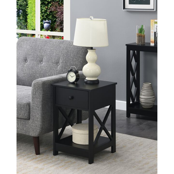 Convenience Concepts Oxford 1-Drawer End Table with Shelf, 15.75 in x 15.75 in x 24 in, Black