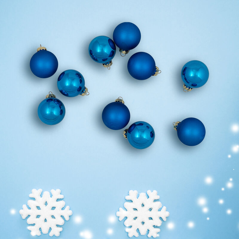 2-Finish Christmas Glass Ball Ornaments - 1.5" (40mm) - Blue - 10ct image number 0