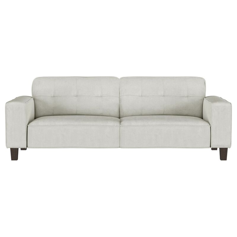 Dero Sofa, 81 Inch, Light Gray Faux Corduroy, Modern Wide Track Arms - Benzara