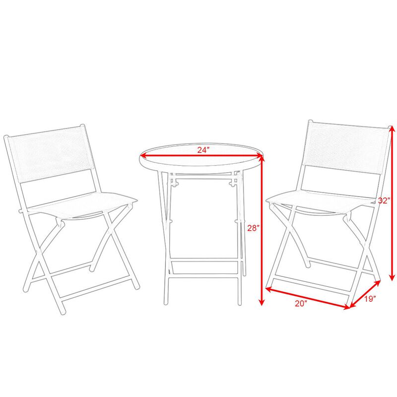 3 Pieces Patio Folding Bistro Set for Balcony or Outdoor Space image number 3
