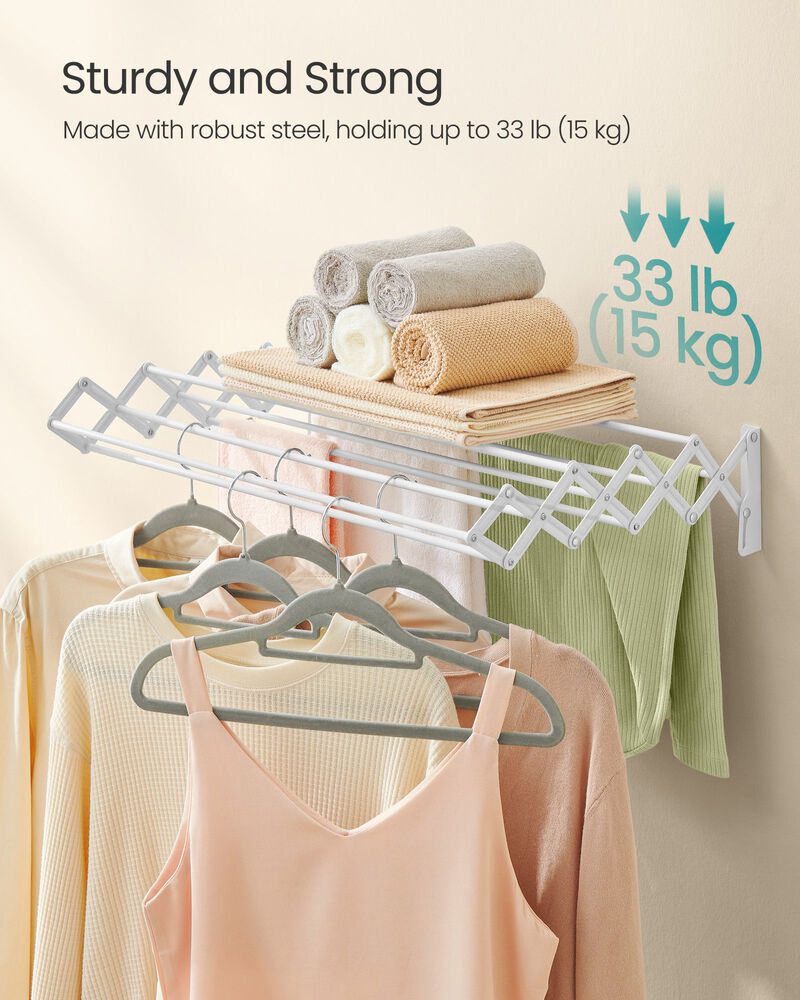 Laundry Drying Rack Wall Mounted – Fold-Out Design for Drying Clothes, Towels or Baby Items