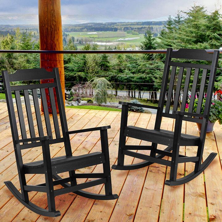 Flash Furniture Set of 2 Winston All-Weather Rocking Chair in Black Faux Wood