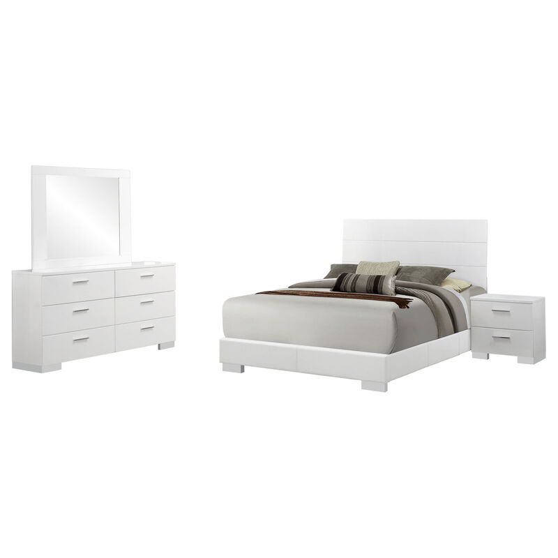 Sok 4pc Queen Bedroom Set with Dresser Mirror, White High Gloss Wood