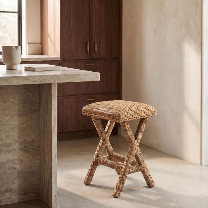 Woven Water Hyacinth Stool, Natural Finish