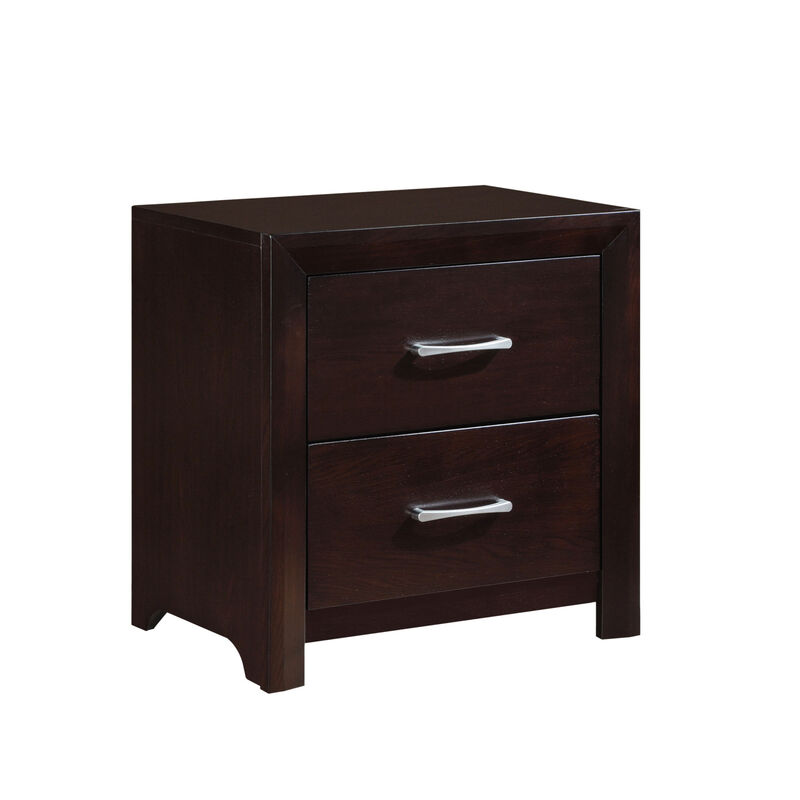 Espresso Finish Contemporary Design 1pc Nightstand of Drawers Silver Tone Pulls Bedroom Furniture