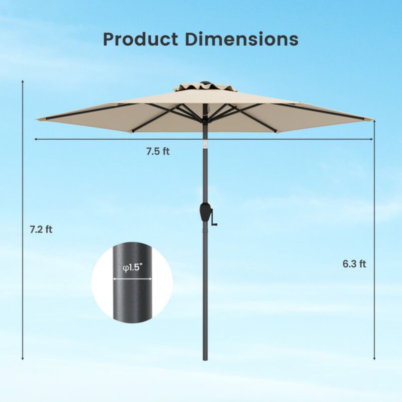 7.5 feet Outdoor Patio Heavy Duty Market Umbrella with Push Button Tilt image number 3