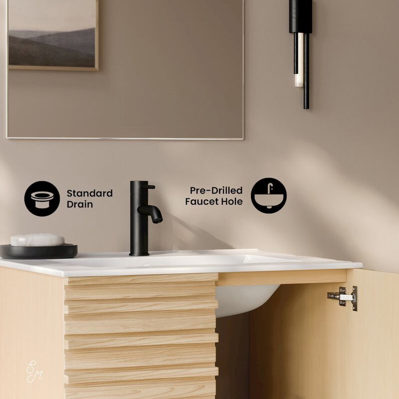 Cascade 30" Wall-Mounted Bathroom Vanity in Natural Oak with Sink Top image number 3