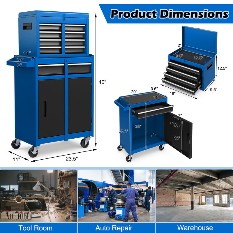 2-in-1 Tool Chest with Locking Drawers and Casters &ndash; Garage & Workshop Storage