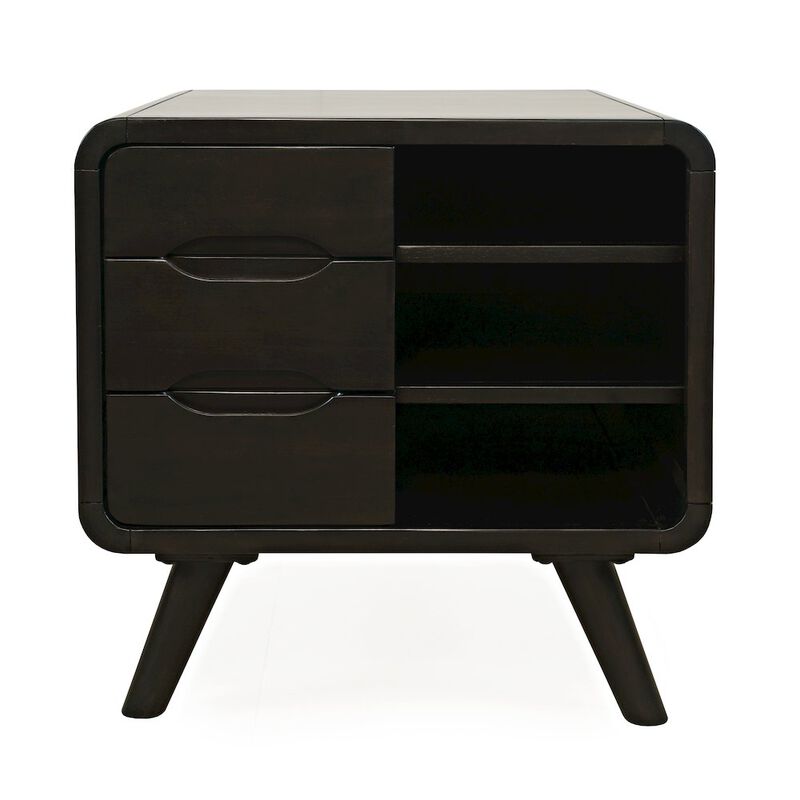 Jofran Marlowe Mid-Century Modern 24 Curved End Table with Storage Drawers