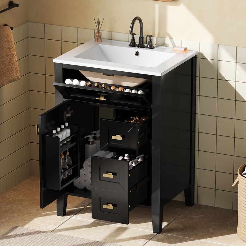 Merax Compact Bathroom Storage Vanity with Left Door Rack Cabinet & 2 Right Drawers image number 2