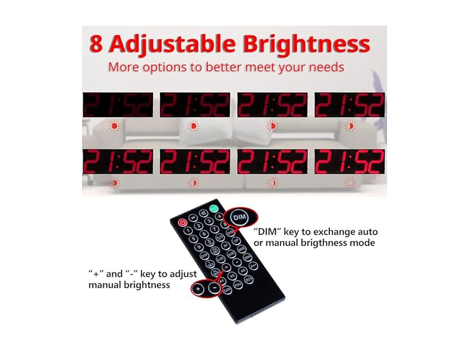 Goetland Digital LED Display Temperaturer Wall Clock 18 Inch Red Modern