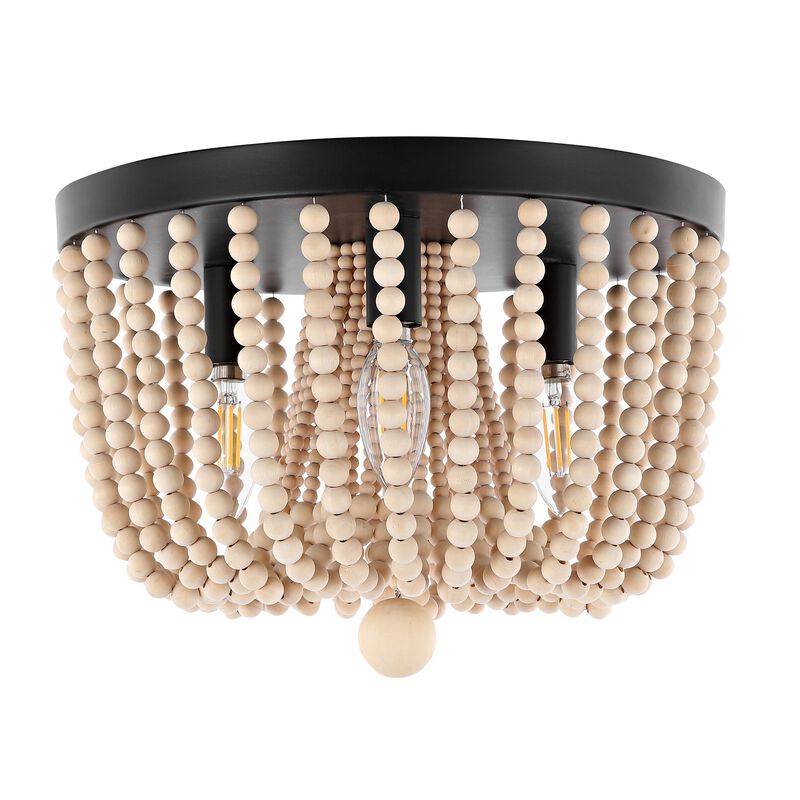 Eivissa 3-Light Coastal Farmhouse Iron/Wood Bead LED Flush Mount