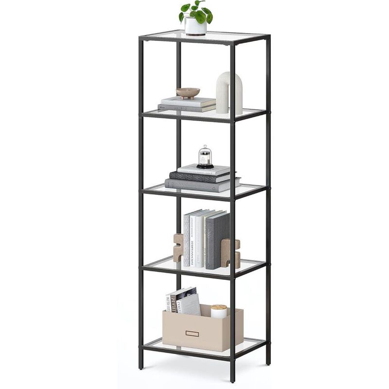 Hivvago Black Metal Frame Glass Shelf Bookcase 4-Shelves Shelving Unit