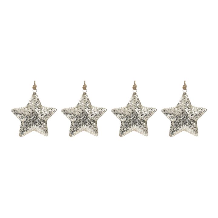 Set of 4 Mosaic Metal Star Ornaments – Intricate Star Ornaments with a Mosaic Finish for Holiday and Seasonal Decor