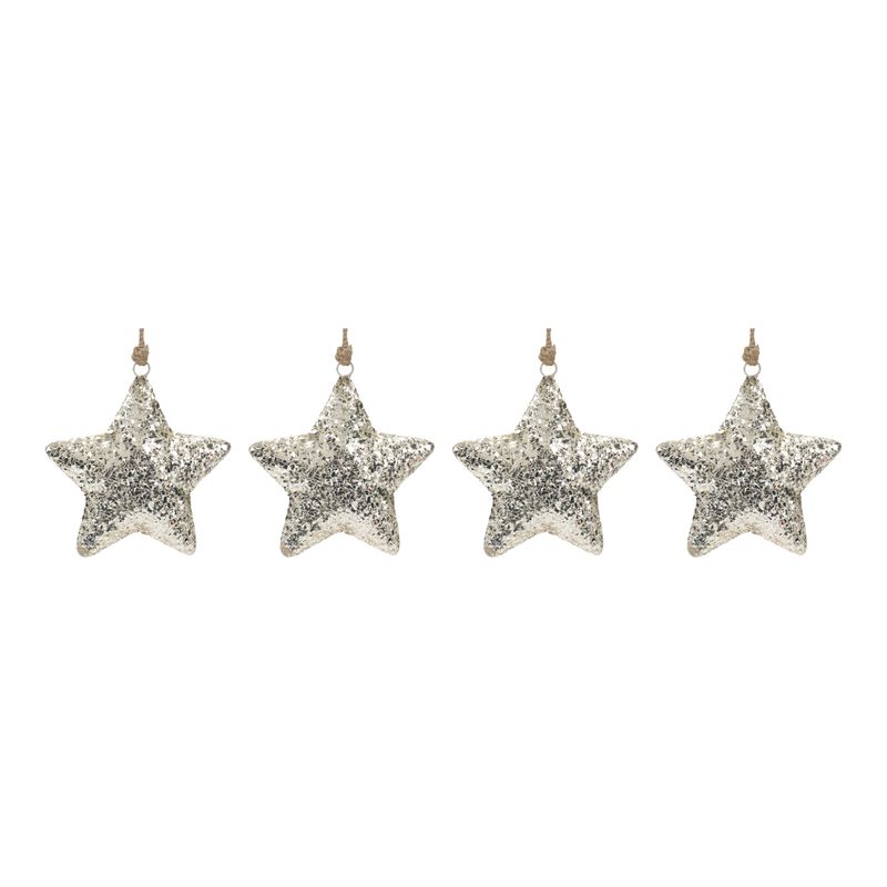 Set of 4 Mosaic Metal Star Ornaments – Intricate Star Ornaments with a Mosaic Finish for Holiday and Seasonal Decor