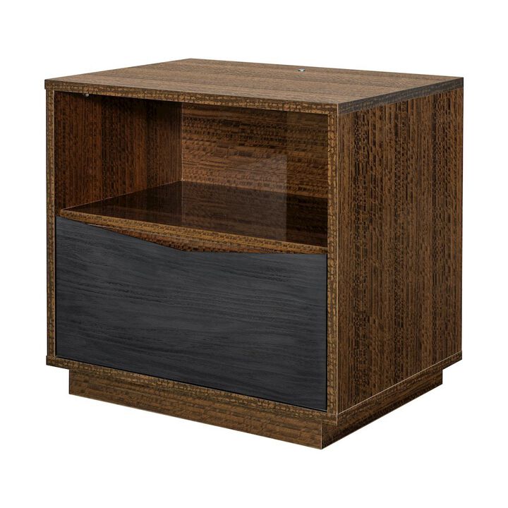 Michael Amini Kayner 1-Drawer Nightstand with LED Lights - Charcoal
