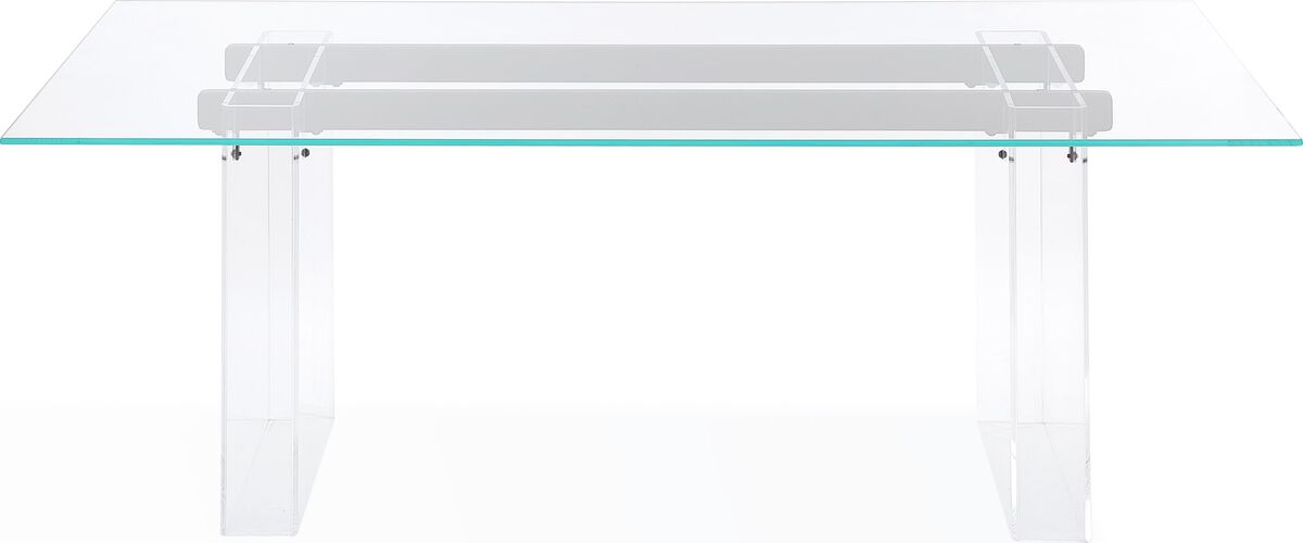 Moorea Double Pedestal Rectangular Dining Table in Clear Acrylic, Glass and Bronze Metal