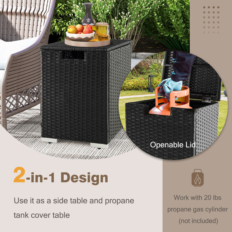 2-in-1 Rattan Propane Tank Cover & Side Table for 20 lb Gas Tanks