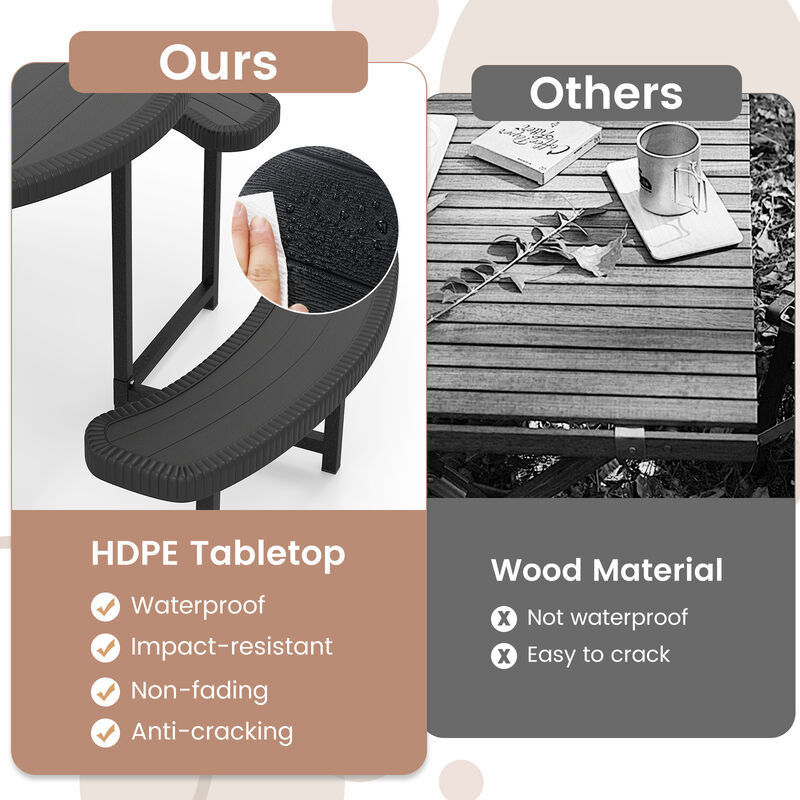 Round Picnic Table Set with 4 Benches and Umbrella Hole &ndash; Outdoor Patio Dining