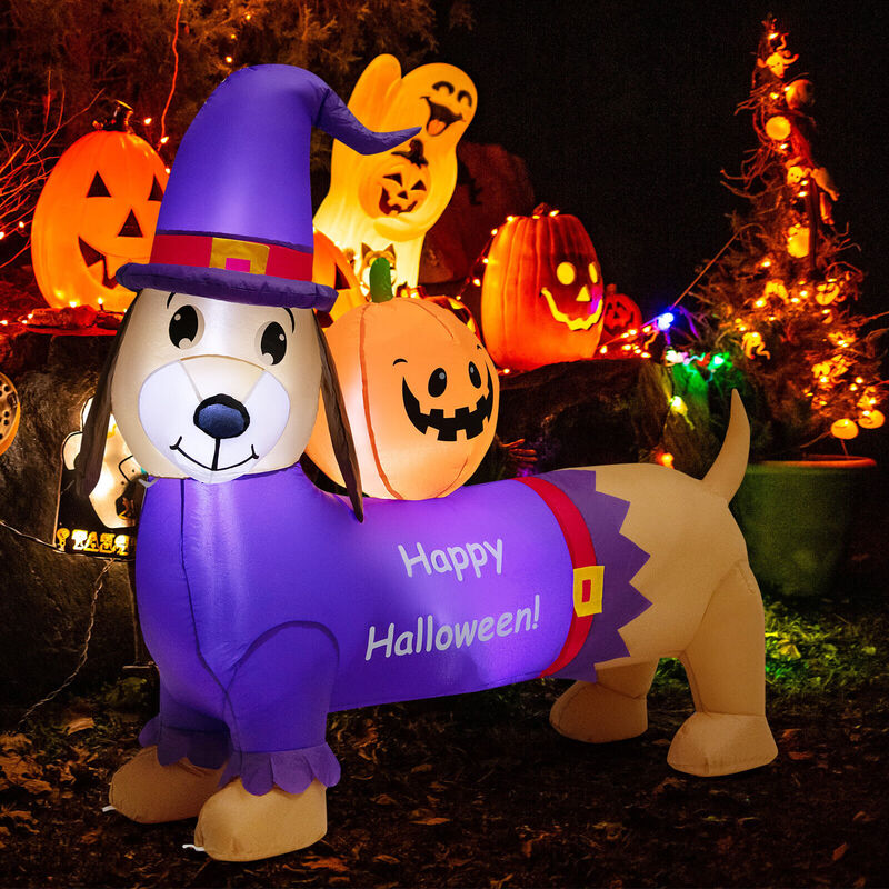 5 Feet Long Halloween Inflatable Dachshund Dog with Pumpkin image number 1