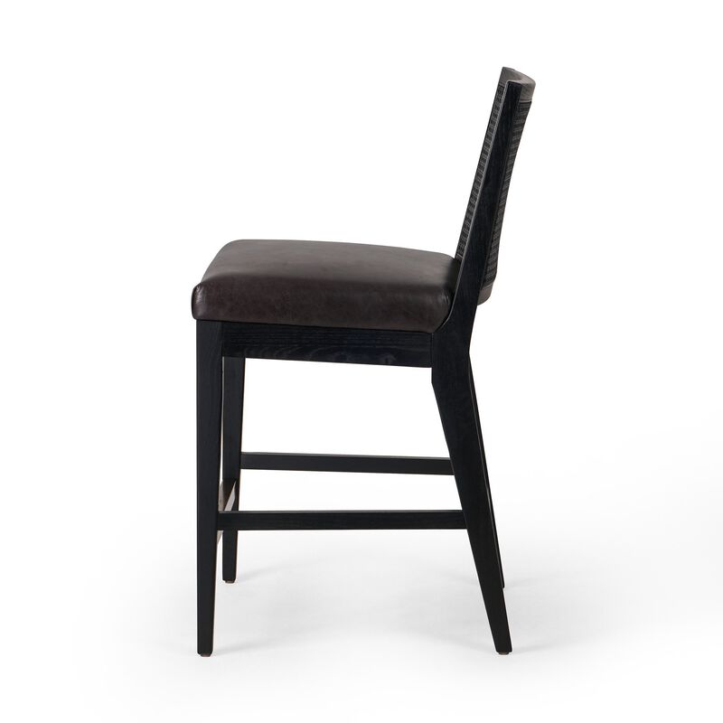 Antonia Cane Armless Leather Counter Stool in Ebony