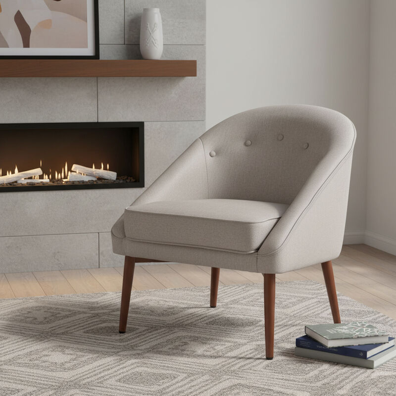 HomeRoots 28" Gray And Brown Fabric And Upholstered Tufted Barrel Chair