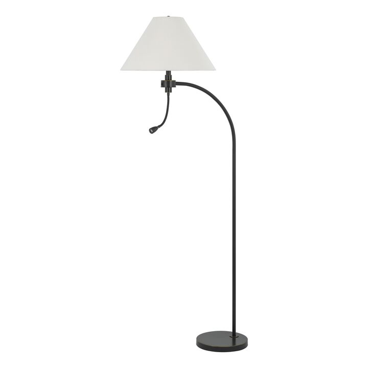 Ashy 68 Inch Floor Lamp, Gooseneck LED, White Shade, Brass Arc Pole - Benzara