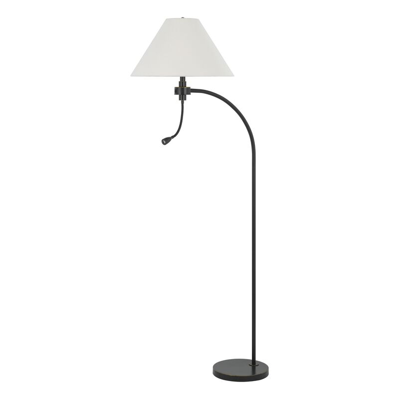 Ashy 68 Inch Floor Lamp, Gooseneck LED, White Shade, Brass Arc Pole - Benzara