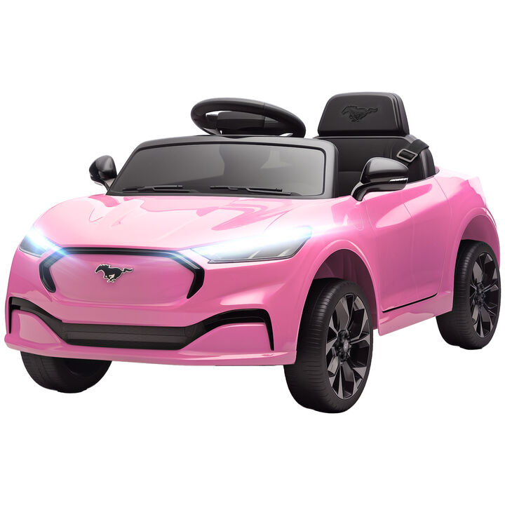 BreeBe 12V Kids Ride On Car, Licensed Ford Mustang Mach-E Electric Car with Remote Control, LED Light, Music