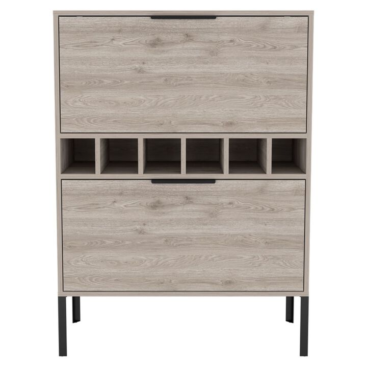 DEPOT E-SHOP Staten Bar Cabinet, Six Built-in Wine Rack, Two Door Flexible Cabinets, Light Gray