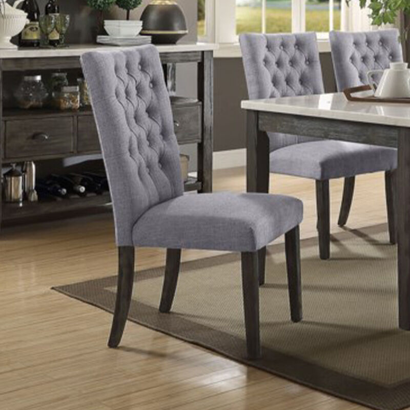 Set of 2 Tufted Upholstered Fabric Dining Side Chairs for Kitchen or Dining Room