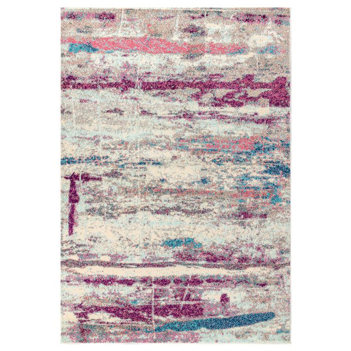 Contemporary POP Modern Abstract Brushstroke Pink/Cream 4 ft. x 6 ft. Area Rug