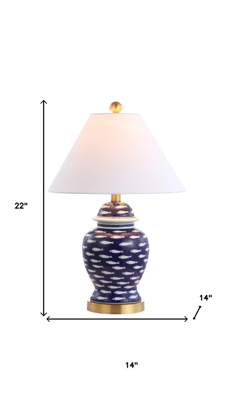 HomeRoots 22" Navy Blue White And Gold Urn Table Lamp With Empire Shade image number 5
