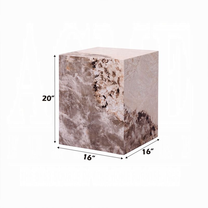 Itah Accent End Table, Square, White and Brown Faux Stone, 16 Inch