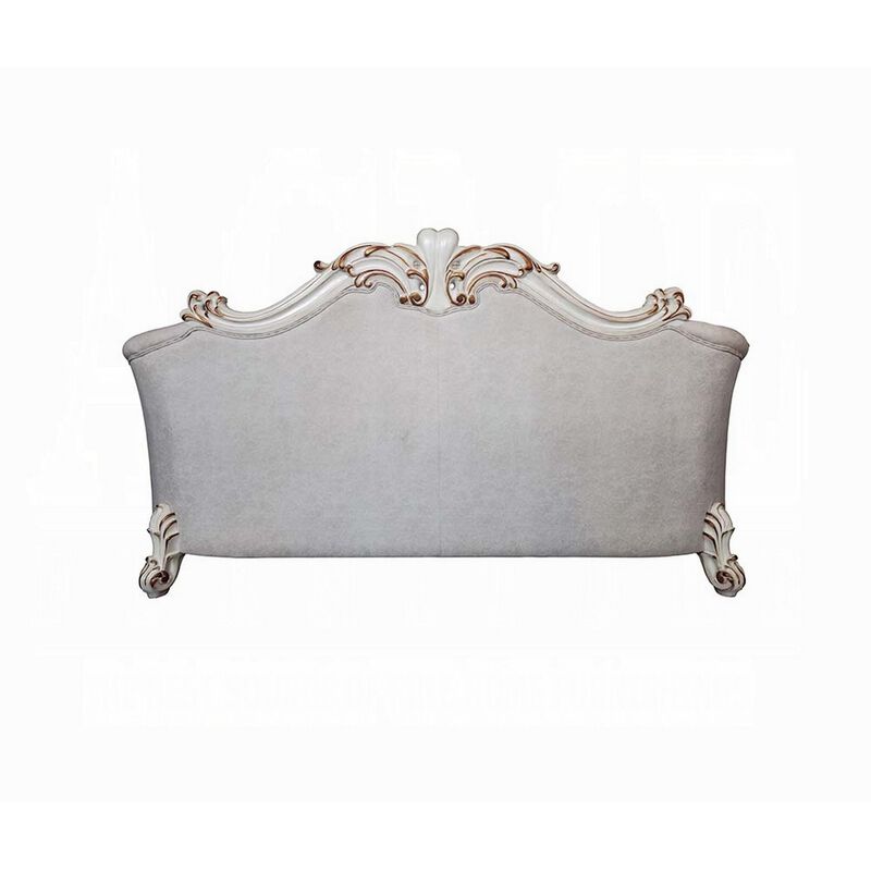 Antoine Sofa, 6 Pillows, Tufted Ivory Fabric, Pearl White, 89 Inch