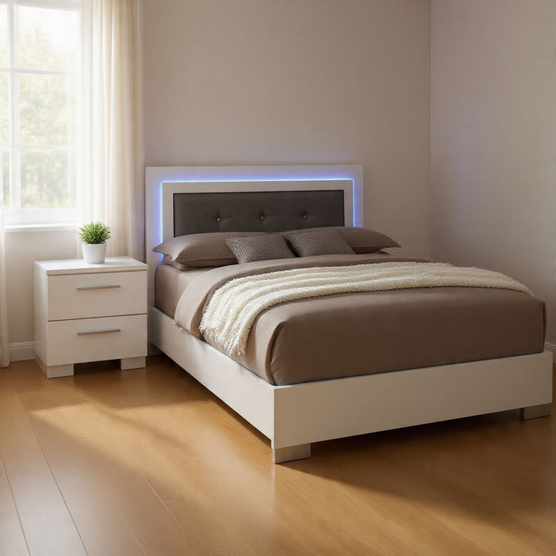 Queen Bedroom Set in White & Black Wood &ndash; 2 Piece Set with Nightstand image number 8