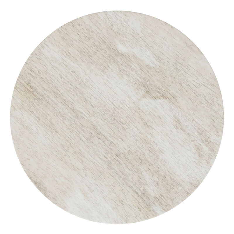 Robbie SOLID MANGO WOOD 16 inch Wide Round Contemporary Rustic Accent Table in Distressed White Wash, Fully Assembled